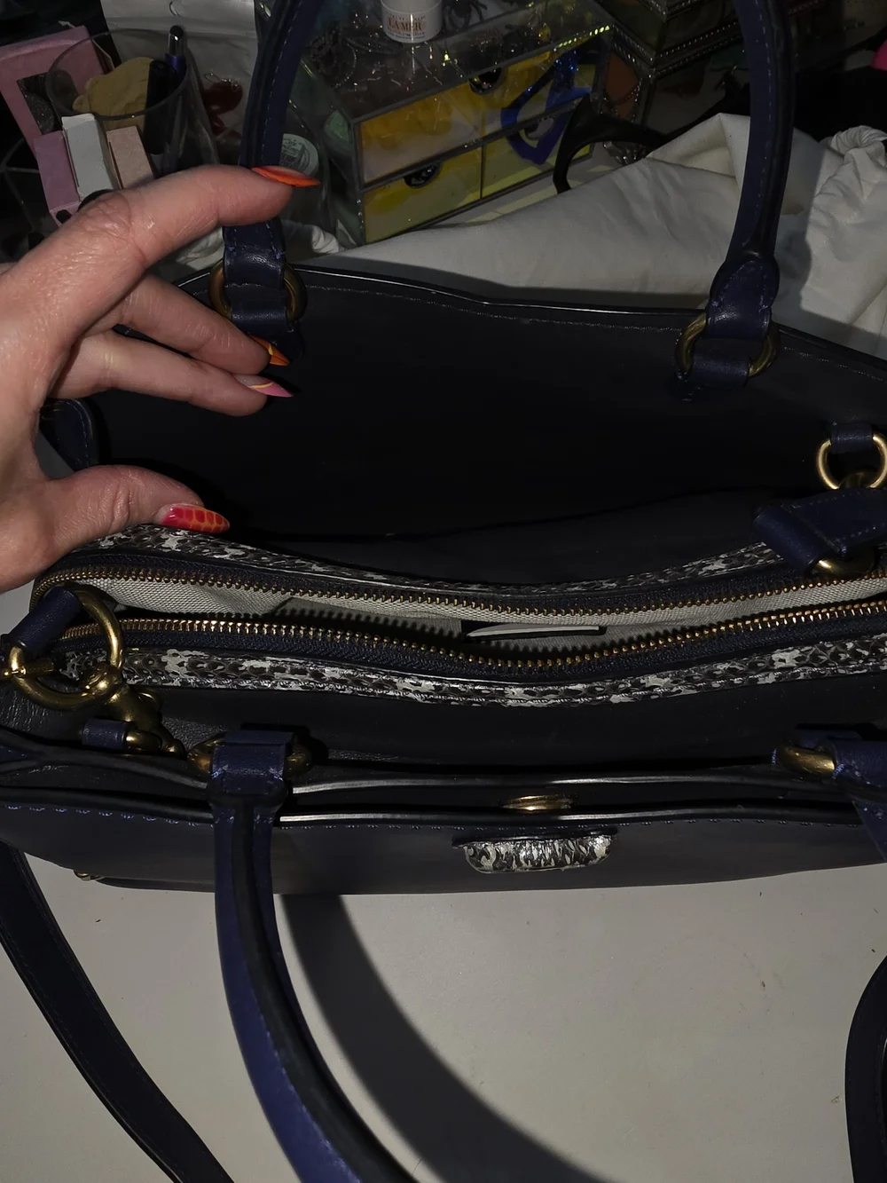 Coach Leather Classic Navy Structured Top-Handle Satchel